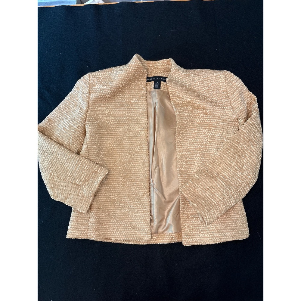 Josephine Chaus Blazer Womens 6 Tan Good Boucle Open Front Collarless Jacket